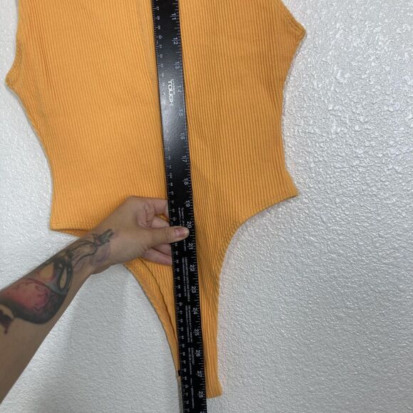 Honor The Gift Bodysuit Womens Small Orange Sleeveless Ribbed Turtleneck Logo - Picture 6 of 16